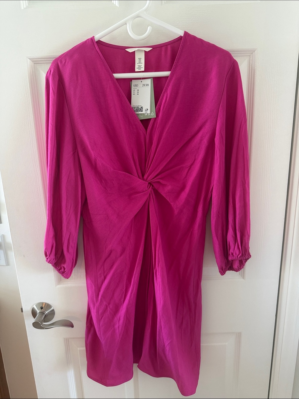 H&M Women's Fuchsia Twist-Front V-Neck Dress